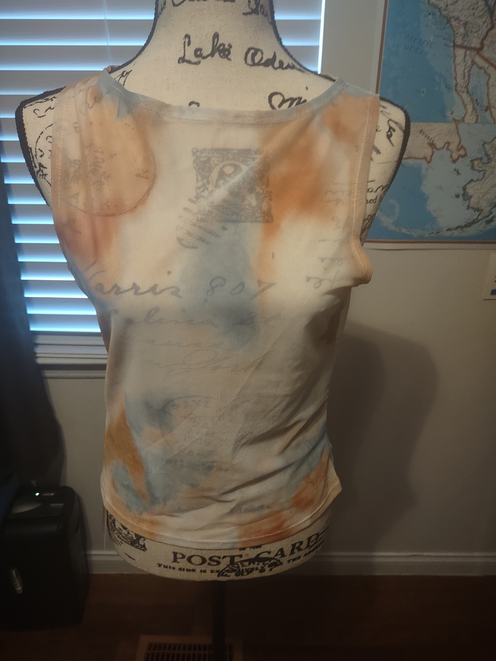 SHEIN Cream Tank Top with Blue & Orange Tie-Dye
